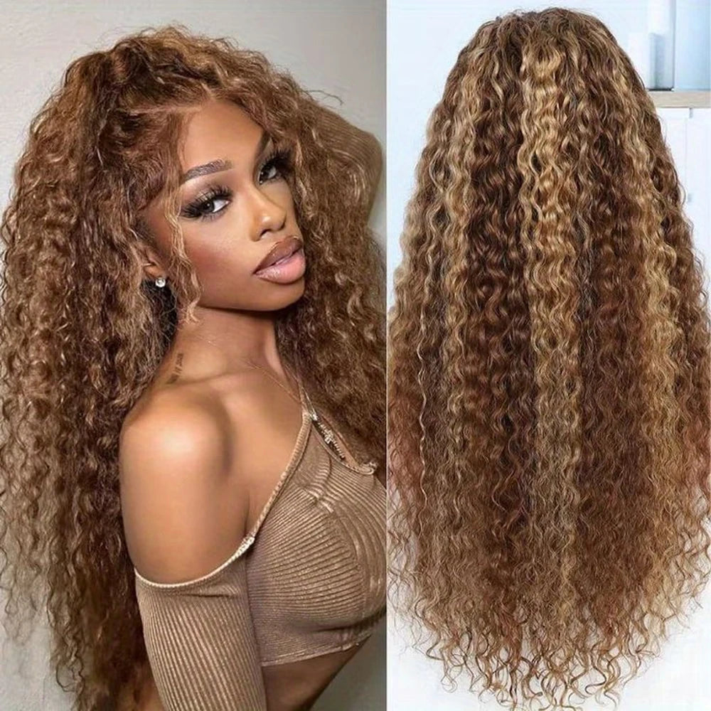 Highlight Curly Human Hair 13X4 Lace Front Wigs Human Hair 200 Density Pre Plucked Wig Water Wave Human Hair Wig For Black Women