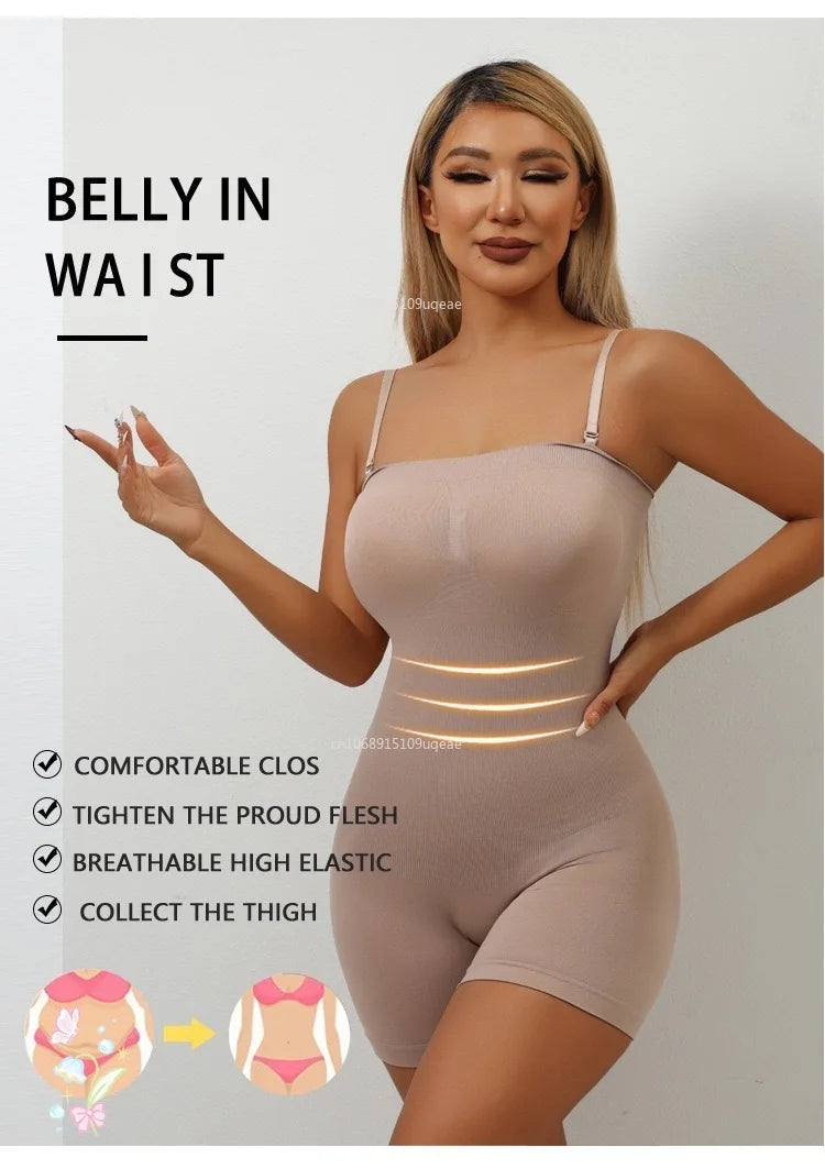 Smoothing Shapewear Bodysuit for Women Tummy Control Body Shaper Waist Trainer Skinny Underwear Off Shoulder Bustier Tube Top