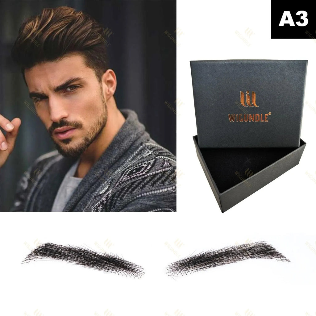 WIGUNDLE Women/Man's Eyebrows Hair Eyebrows Six Style 100% Human Hair Artificial Weaving Lace Workers' Hair Braided Eyebrow Wigs