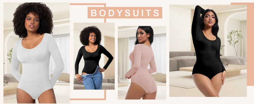 Bodysuits Shapewear for Women Thong Shaper Corsets Long Sleeve Seamless Waist Trainer Crew Neck BodySuit
