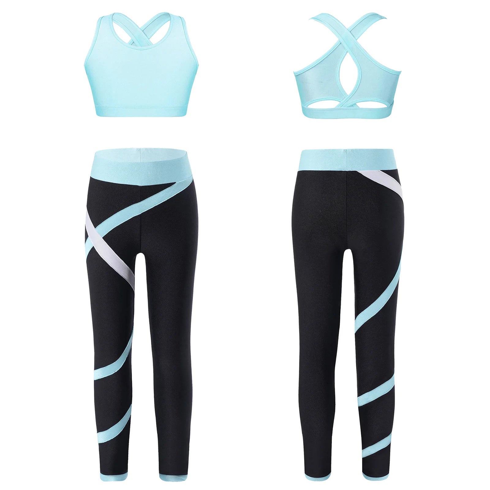 Sport Sets for Kids Girls Yoga Tracksuits Sleeveless U Neck Crop Top with Leggings Pants Set for Fitness Gym Workout Sportswear