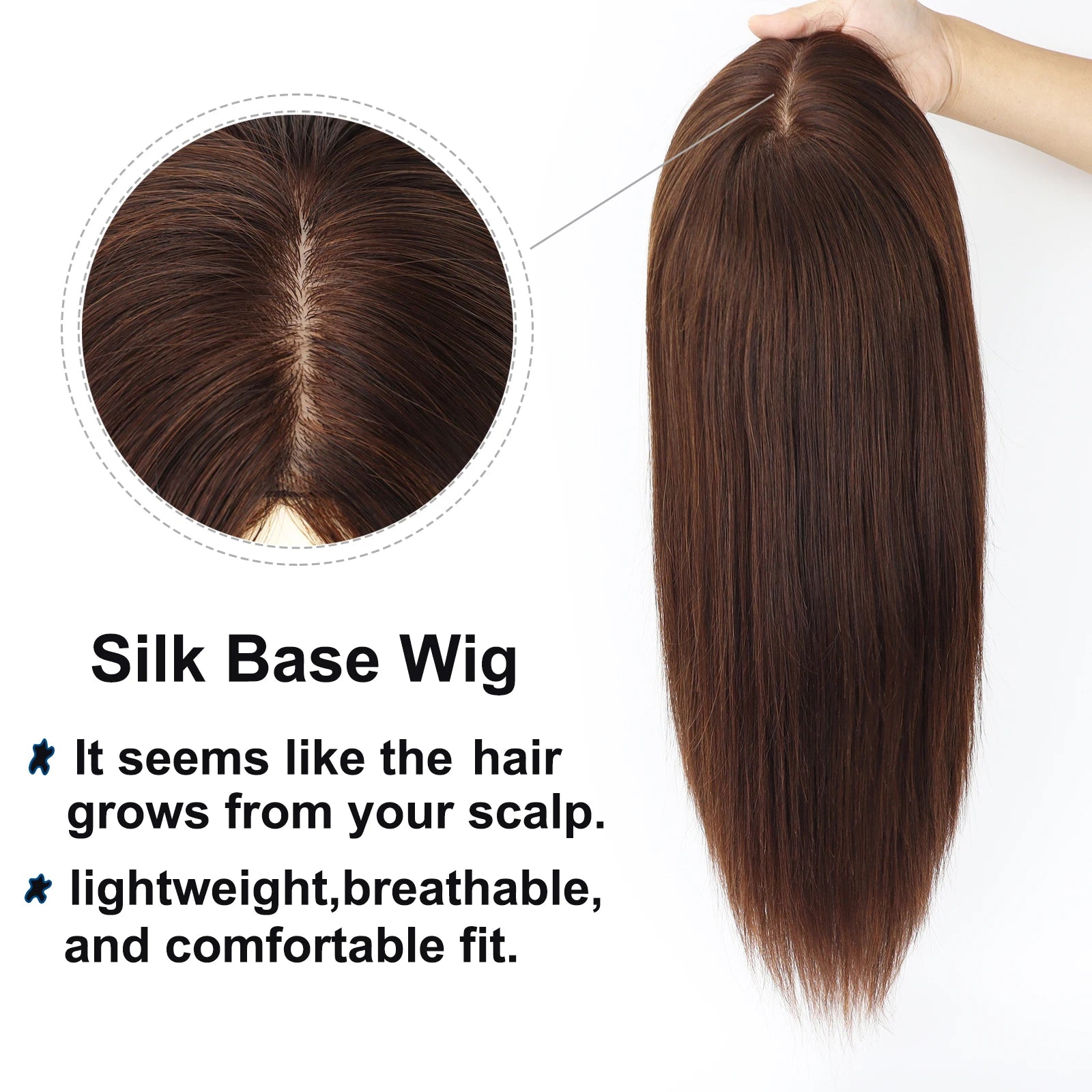 Layer Human Hair Wig for Women 6x6" Silk Base Wig with PU Around Medium Brown Hair Wig with Elastic Net Soft Breathable