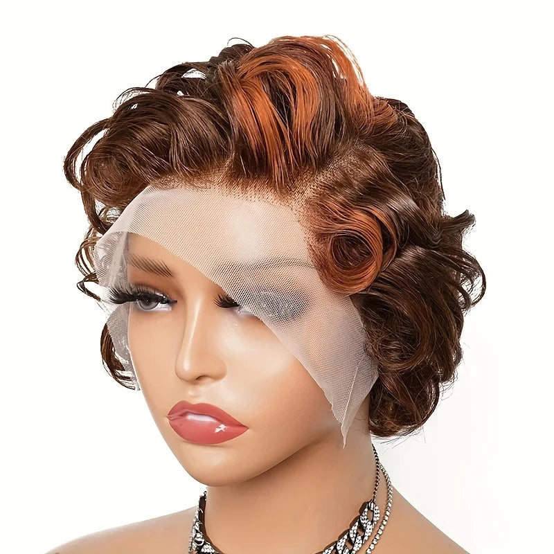 13*4 frontal lace transparent human hair wigs for women short curly human hair wigs daily use natural look