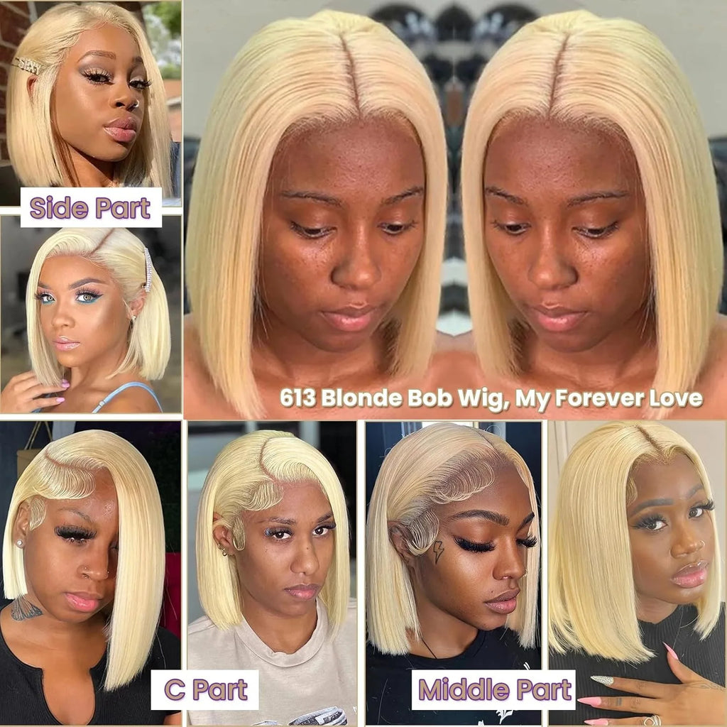 613 Blonde Bob Wig Human Hair 200% Density Straight Bob Wig Human Hair 13x4 HD Lace Frontal Wigs 100% Real Brazilian Human Hair