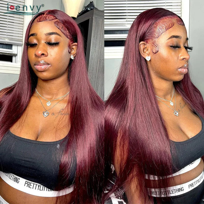 Red Burgundy Bye Bye Knots Wig Blonde Ginger Lace Front Wig 9X6 Glueless Wig Straight Human Hair Wigs Wear Go Pre-Cut Lace Wigs