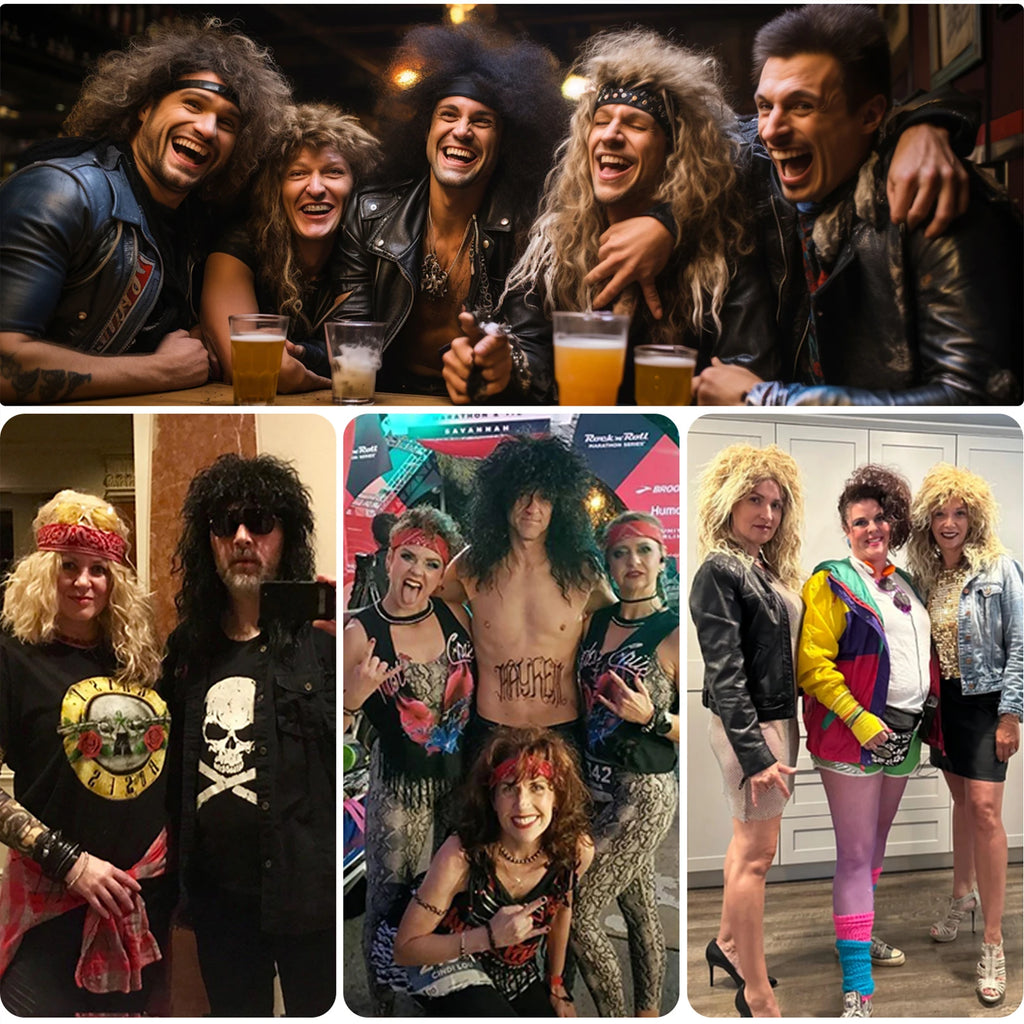 80s Rocker Synthetic Wigs for Men Mullet Wig Long Curly Hair Wig Kiss Wig Perfect for Halloween Cosplay DIY Themed Costume Party