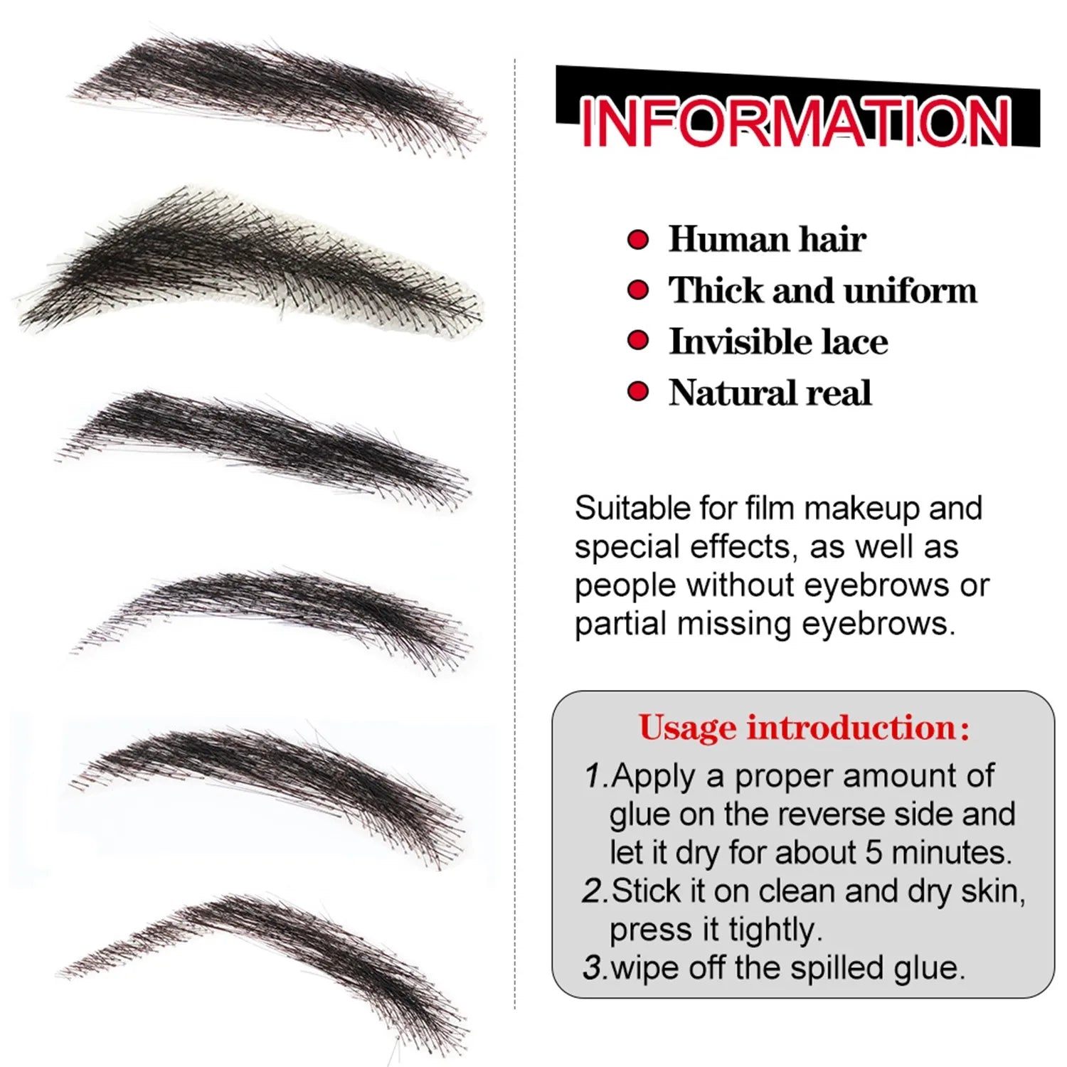 WIGUNDLE Women/Man's Eyebrows Hair Eyebrows Six Style 100% Human Hair Artificial Weaving Lace Workers' Hair Braided Eyebrow Wigs