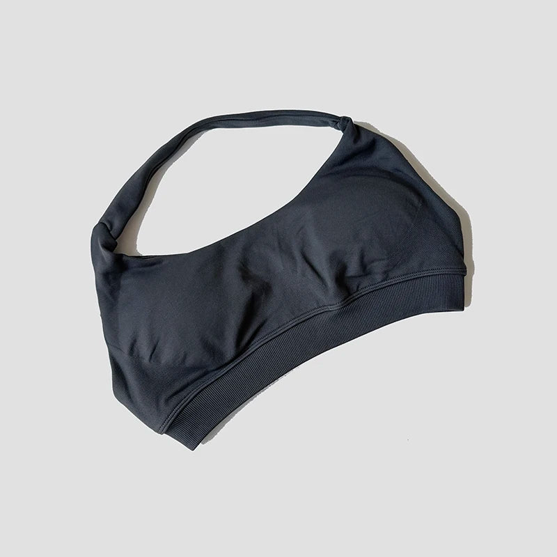 Sports Bra Women Shockproof Seamless Halter Top High Support Push-up Open Back Gym Wear Fitness Workout Underwear