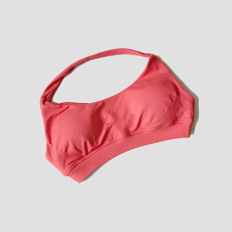 Sports Bra Women Shockproof Seamless Halter Top High Support Push-up Open Back Gym Wear Fitness Workout Underwear