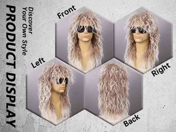 80s Rocker Synthetic Wigs for Men Mullet Wig Long Curly Hair Wig Kiss Wig Perfect for Halloween Cosplay DIY Themed Costume Party