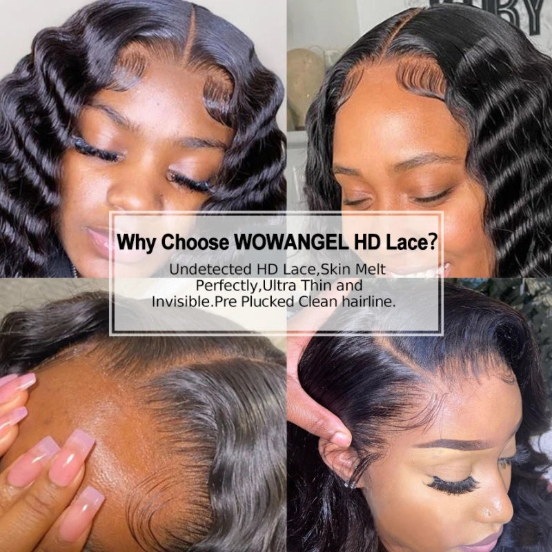 Wowangel 13x6 HD Lace Frontal Wig Loose Deep Wave Wigs Melt Skin 34inch HD Lace Front Human Hair Wig Brazilian Hair Pre Plucked
