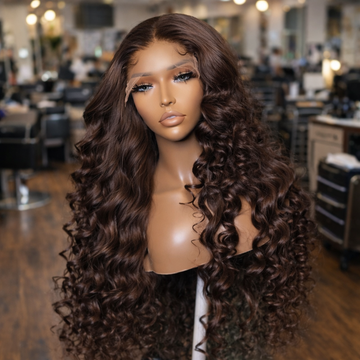 Indian Glueless Dark Chocolate Brown Body Wave-Transparent lace Human Hair Wig style 1
