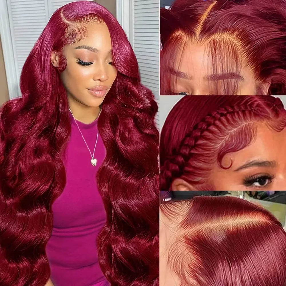 Deep burgundy body wave HD lace frontal wig