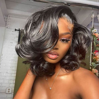 “Natural Muse” Glueless Brazilian Human Hair-Hollywood Glam Bob HD Lace Wig style 4