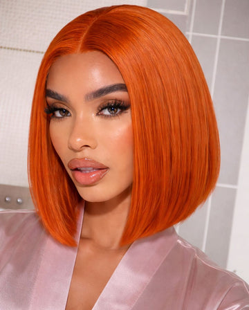 Indian Ginger Bob Lace Front-Transparent Lace Human Hair wig style 1