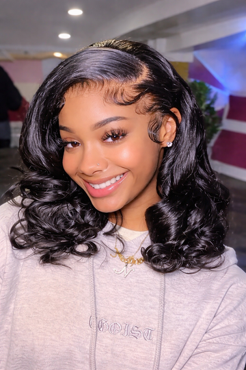 Indian Glueless Bouncy Wave(Loose curly) HD Lace Front Wig –Wear & Go Glueless wig style 1