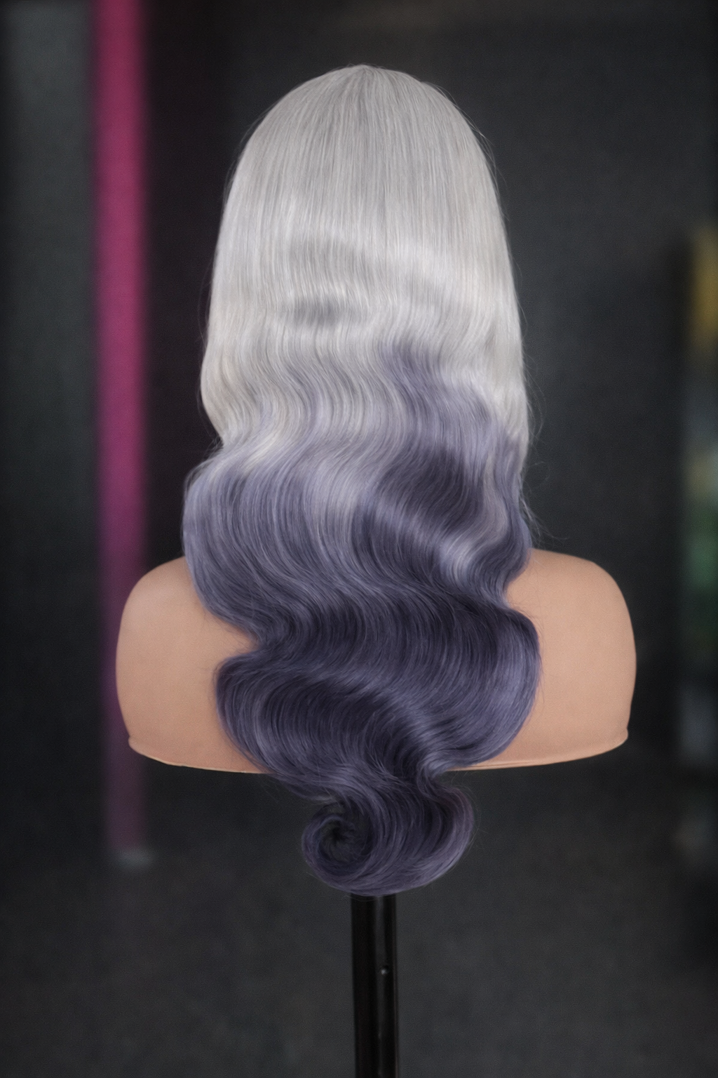 Luxury gray-blue ombré wavy human hair wig with HD lace frontal