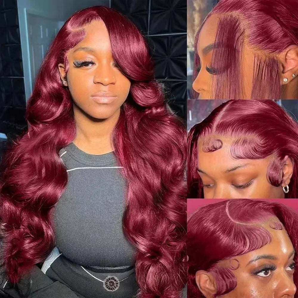 Velvet wine red human hair lace front wig
